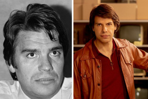 A gauche, Bernard Tapie en 1980. A droite, Laurent Lafitte incarnant Bernard Tapie à l'occasion d'un biopic sur sa vie. 