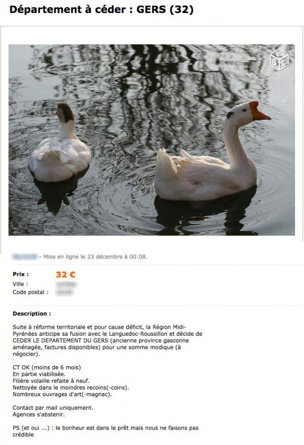 Le Bon Coin le département du Gers à vendre pour 32 euros