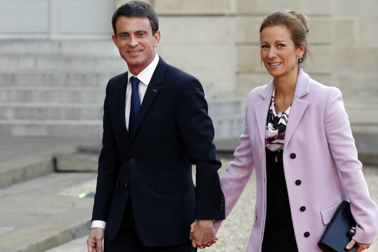 Manuel Valls et son épouse Anne Gravoin le 7 avril 2015 à l'Élysée (illustration).