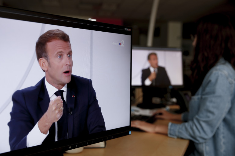 Emmanuel Macron lors d'une interview télévisée le 14 juillet 2020