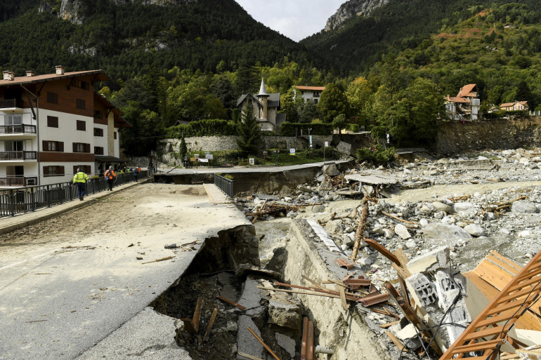 La commune de Saint-Martin-Vésubie victime de la tempête Alex au début du mois d'octobre 2020