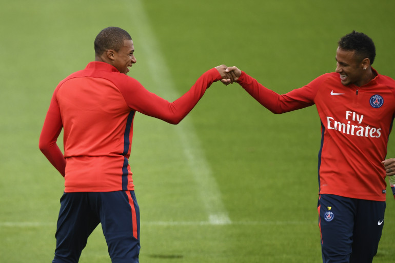 Kylian Mbappé et Neymar à l'entraînement avec le PSG le 6 septembre 2017