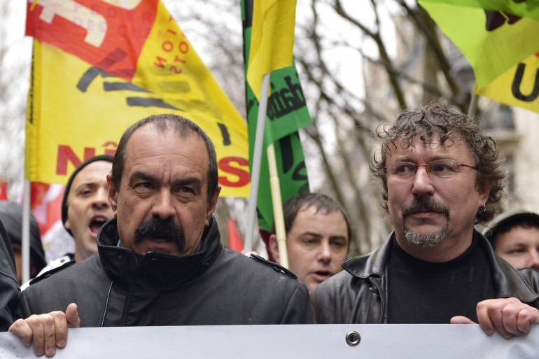 Philippe Martinez lors d'une manifestation des agents SNCF en janvier 2015