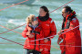 Samantha Davies, Romain Attanasio et leur fils Ruben aux Sables-d'Olonne le 26 février 2021