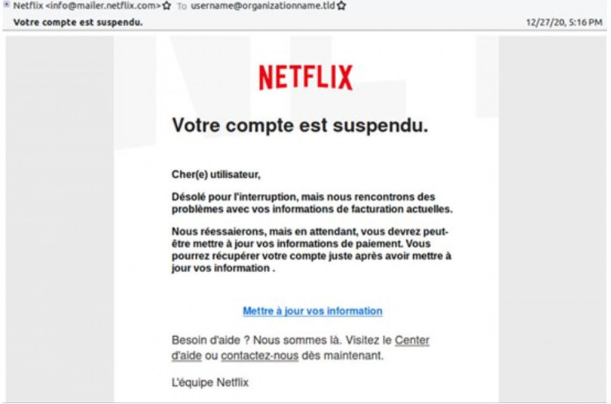 Que Faire Si On A Cliqué Sur Un Lien Phishing Netflix : une campagne de phishing vise les abonnés Français - DirectMedia