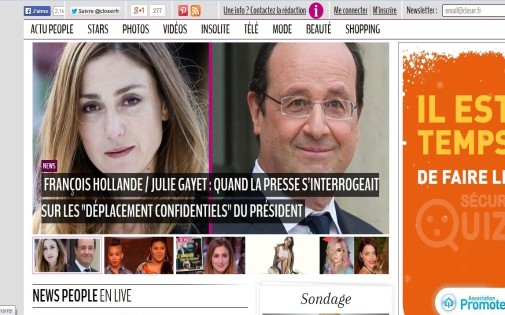 Le site internet du magazine closer annonce la relation supposée entre François Hollande et Julie Gayet (capture écran).