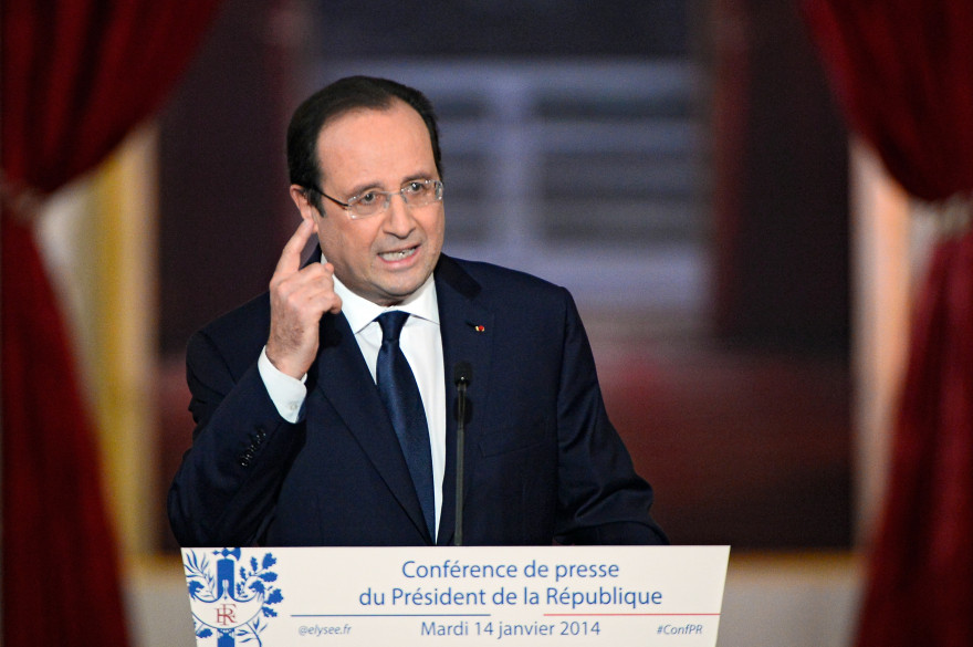 François Hollande à l'Elysée devant les journalistes le mardi 14 janvier 2014
