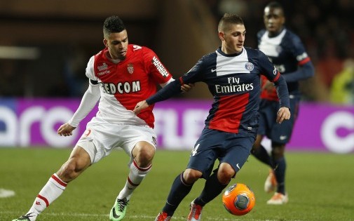 Emmanuel Rivière et Marco Verratti lors de Monaco-PSG, le 9 février 2014