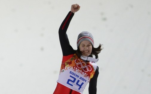 La Française Coline Mattel, médaillée de bronze en saut à skis, mardi 11 février aux JO de Sotchi
