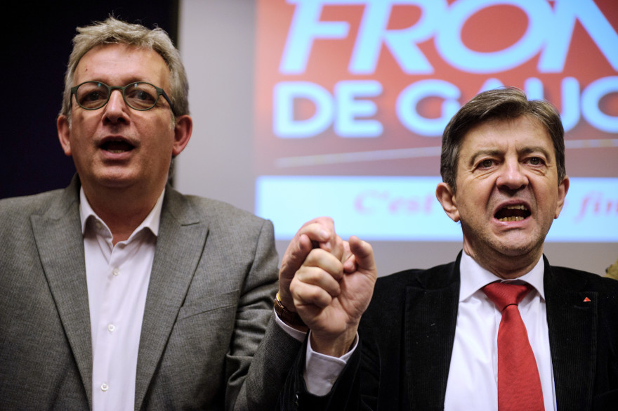 Pierre Laurent et Jean-Luc Mélenchon en avril 2013 à Mulhouse (photo d'archives).