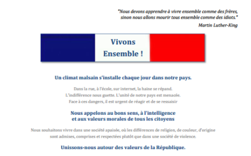 L'appel "Vivons Ensemble !" signés par les partis et représentants religieux