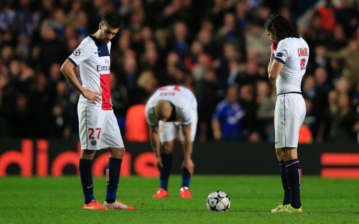 Les Parisiens juste après le deuxième but de Chelsea en quart de finale retour de la Ligue des champions, le 8 avril 2014