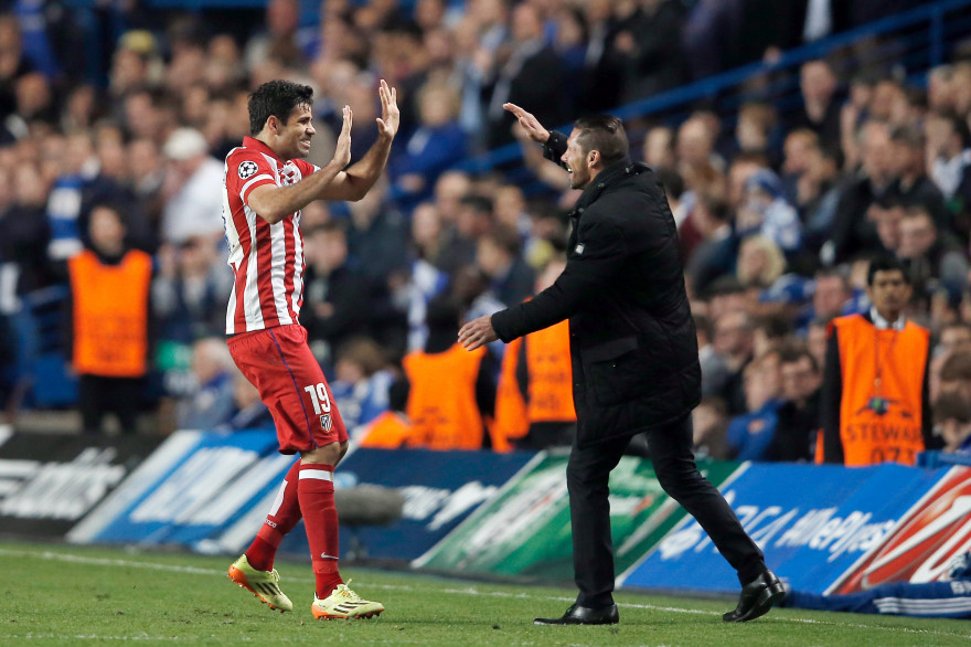Diego Costa, attaquant de l'Atletico Madrid, et son entraîneur, Diego Simeone