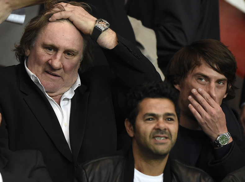 Gérard Depardieu et Jamel Debbouze le 2 avril 2014 au Parc des princes