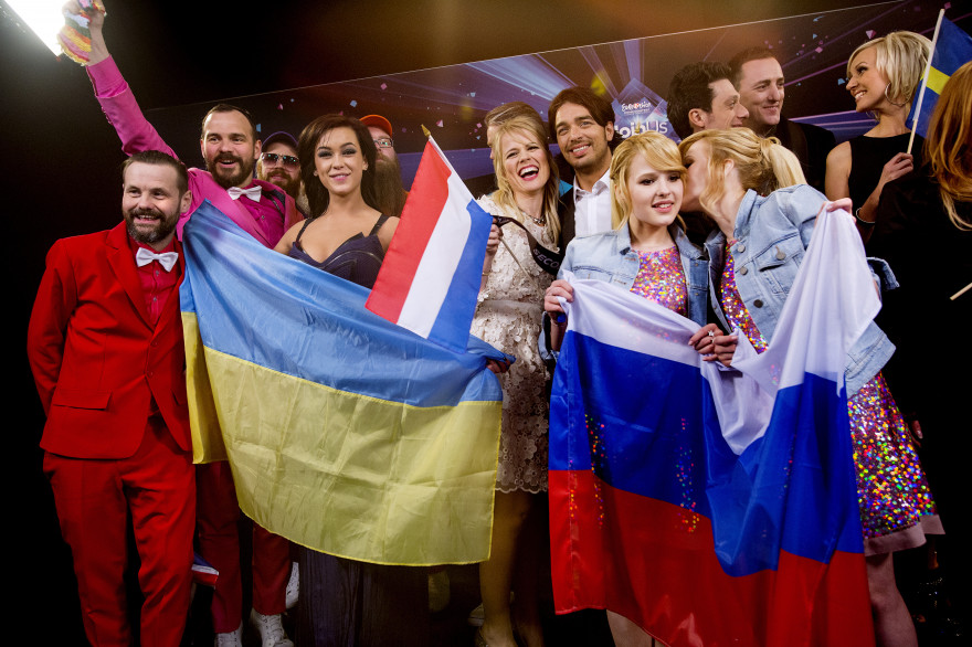 Les candidats russes et ukraniens après leur qualification pour la finale de l'Eurovision 2014 à Copenhague