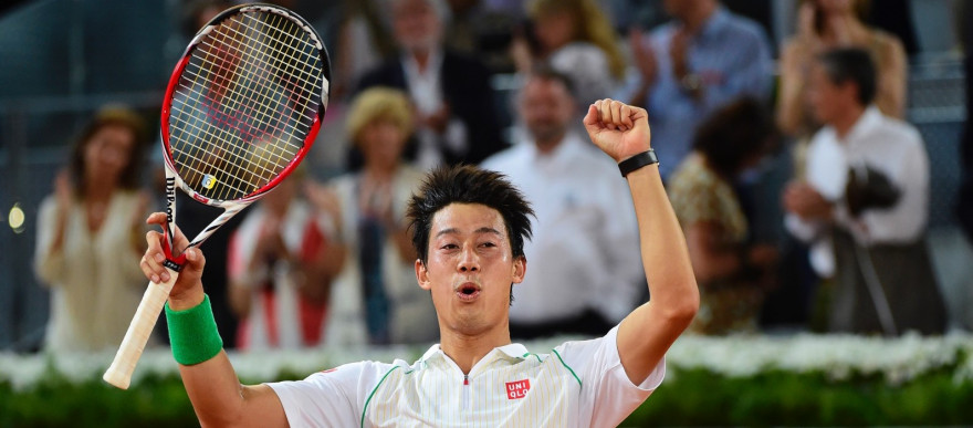 Kei Nishikori lors de sa victoire en demi-finale face à David Ferrer, le 10 mai 2014 à Madrid