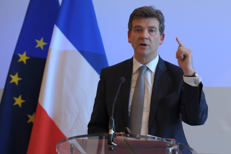 Le ministre de l'Economie Arnaud Montebourg lors de sa conférence de presse concernant le rachat d'Alstom le 20 juin 2014.