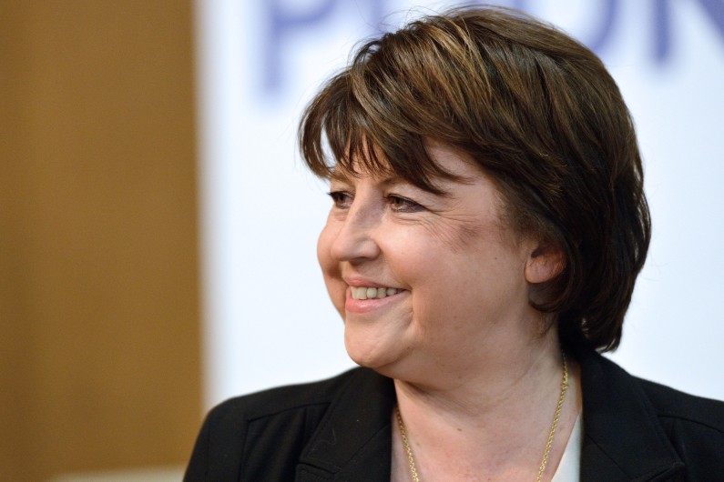 La maire de Lille, Martine Aubry, présentant sa liste pour les élections municipales, le 25 janvier 2014 (archives)