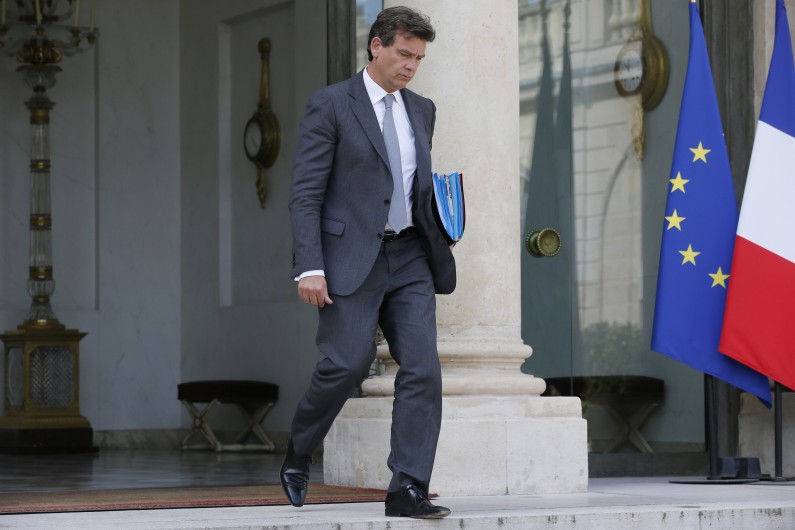 Le ministre de l'Économie Arnaud Montebourg sur le perron de l'Élysée, le 20 août 2014