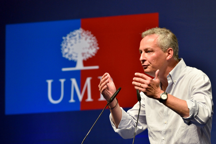 Bruno Le Maire, candidat à la présidence de l'UMP, s'exprime durant l'université d'été du parti, le 30 août 2014