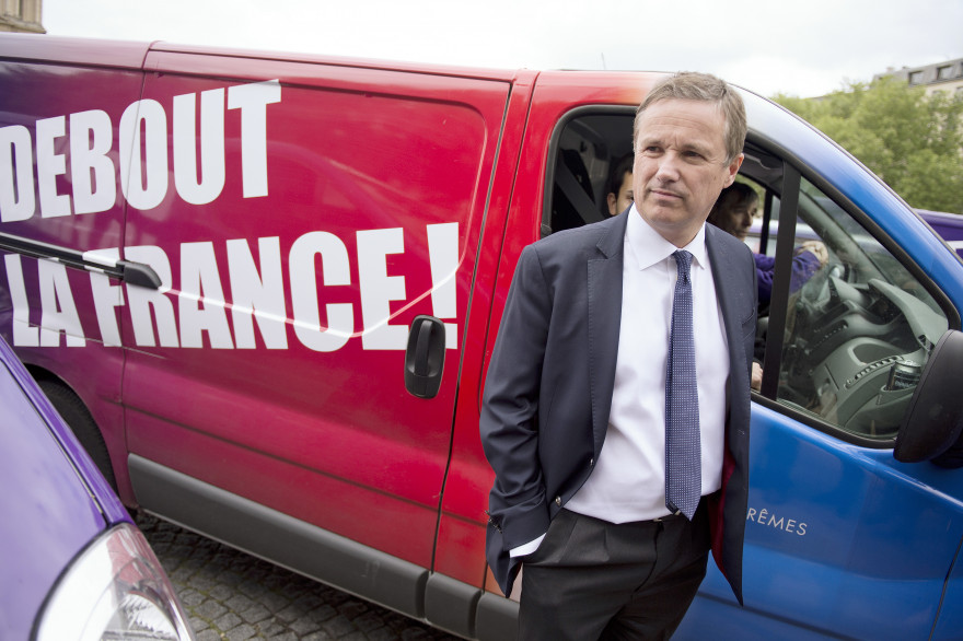 "Debout la France" était déjà un slogan de campagne pour Nicolas Dupont-Aignan, comme lors des élections européennes, ici en avril 2014, à Paris (archives).