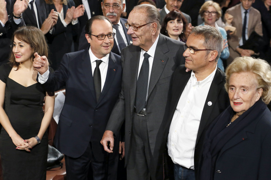 François Hollande et Jacques Chirac lors de la remise des prix de la Fondation Chirac au Quai Branly vendredi 21 novembre 2014