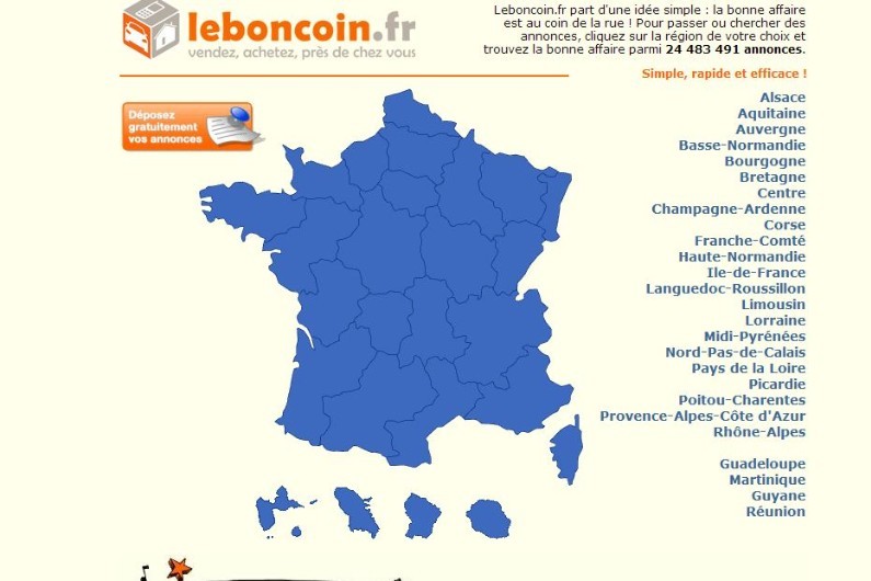 Le page d'accueil du site Le Bon Coin