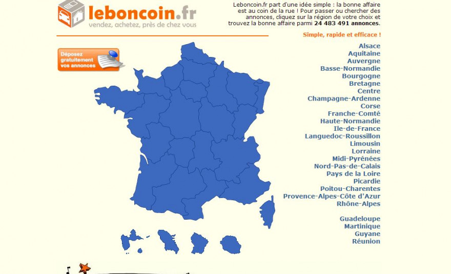 Le page d'accueil du site Le Bon Coin