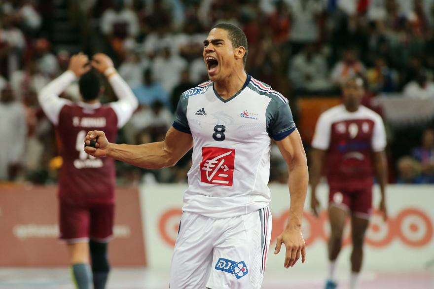 Daniel Narcisse exulte pendant la finale du mondial de handball au Qatar