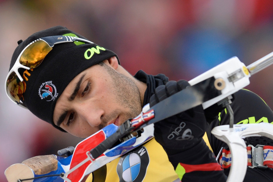 Martin Fourcade dans le zone de tir du 15 km de la Coupe du monde à Ruhpolding, le 18 janvier 2015 (archives).