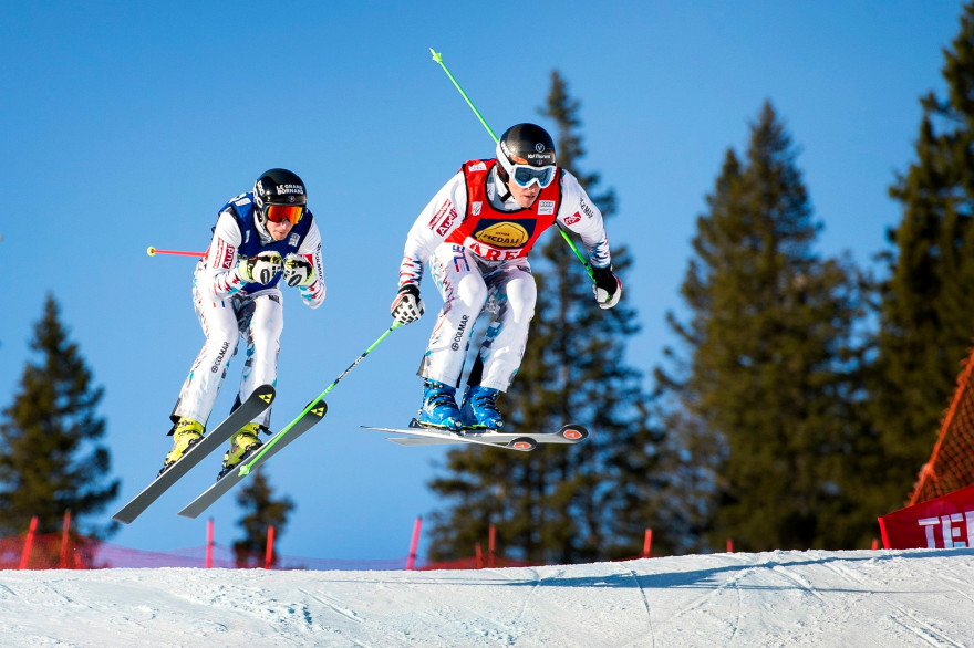 Le champion français de skicross Jean-Frédéric Chapuis a remporté le 15 février 2015 l'épreuve d'Are en Suède.