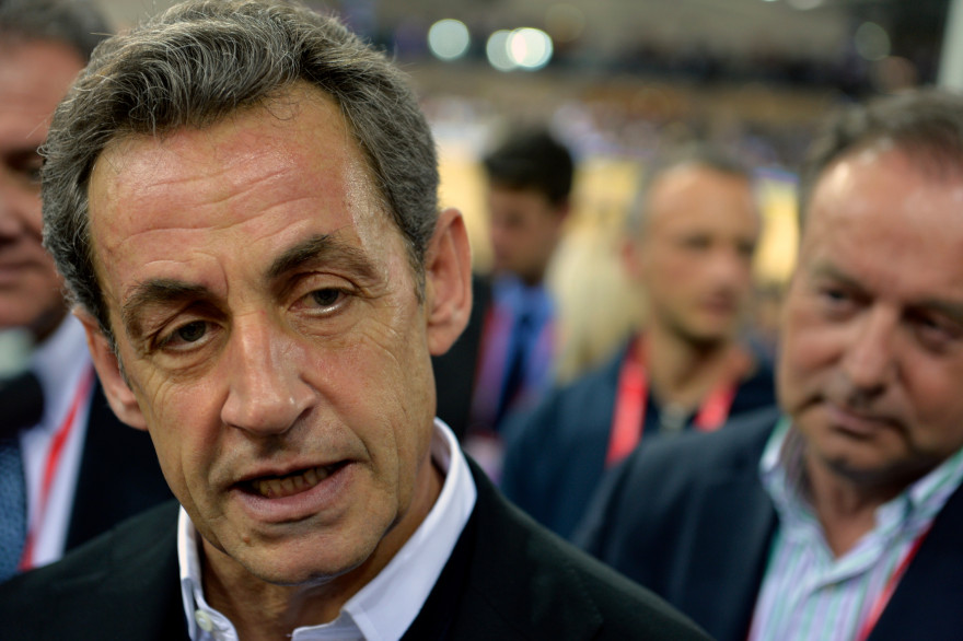 Nicolas Sarkozy le 22 février 2015 lors des mondiaux de cyclisme à Saint-Quentin-en-Yvelines (archives)