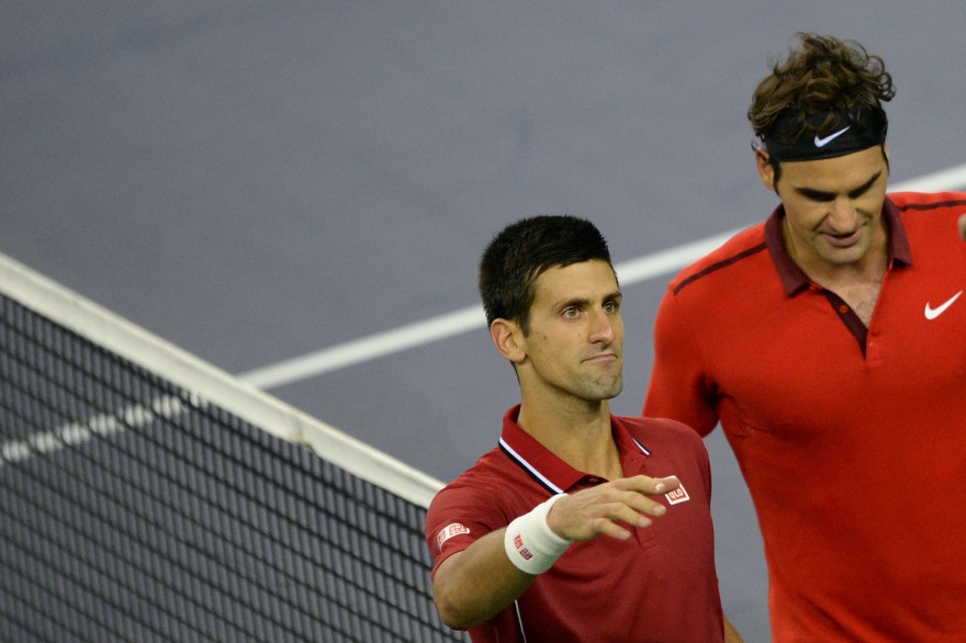 Novak Djokovic et Roger Federer en octobre 2014 à Shanghaï