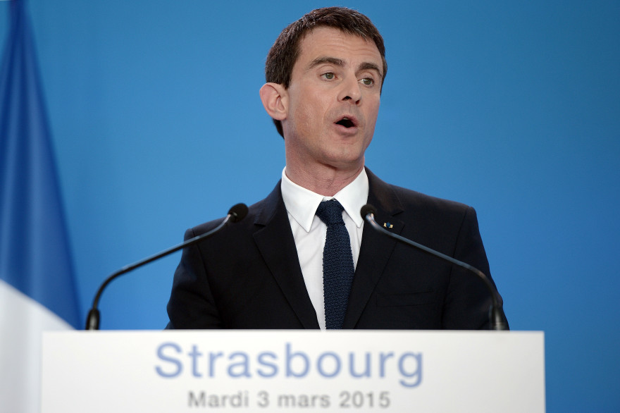 Manuel Valls lors de son déplacement sur le thème de l'islam, à Strasbourg, le 3 mars 2015.