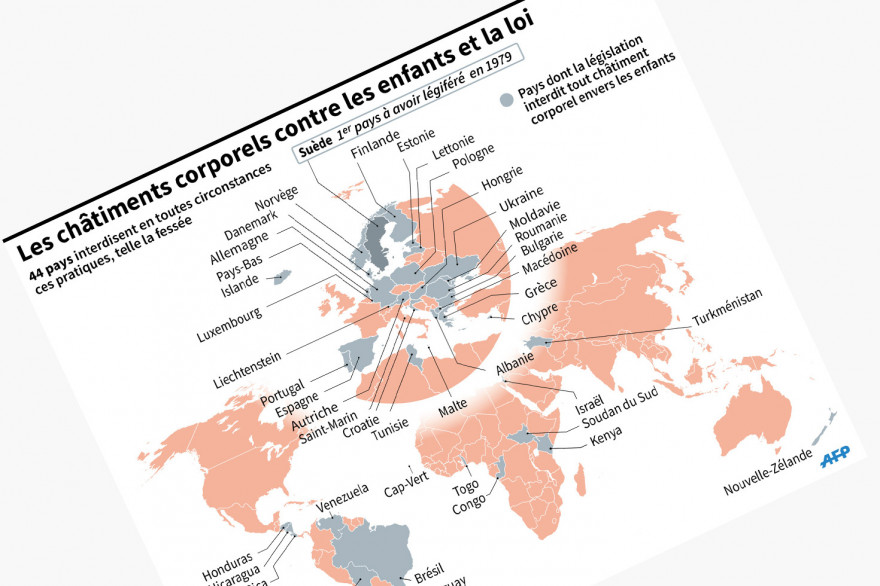 Les pays interdisant tout châtiment corporel sur les enfants