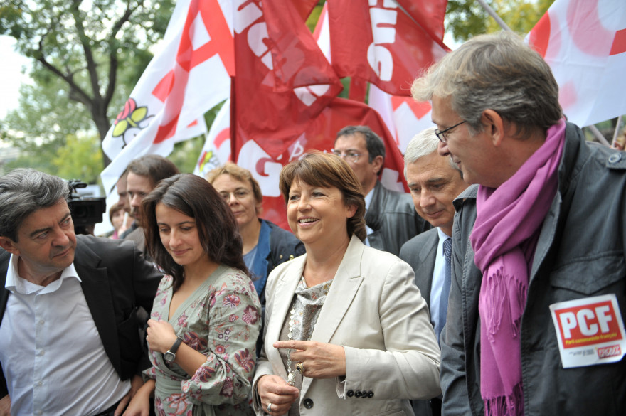 Jean-Luc Mélenchon, Cécile Duflot, Martine Aubry et Pierre Laurent, le 23 septembre 2010 (illustration)