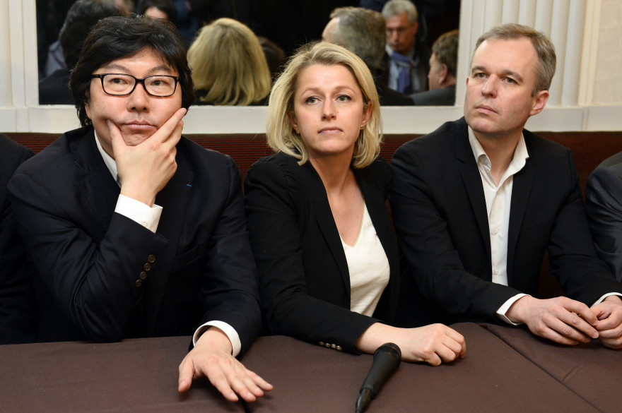 Jean-Vincent Placé, Barba Pompili et François de Rugy lors du rassemblent d'EELV le 4 avril 2015