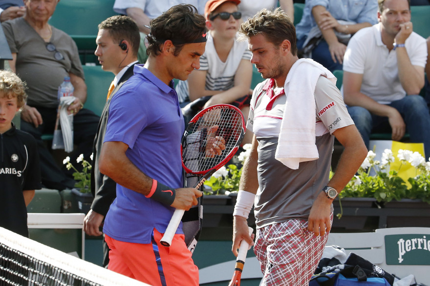 Roger Federer et Stan Wawrinka le 2 juin 2015 à Roland-Garros.