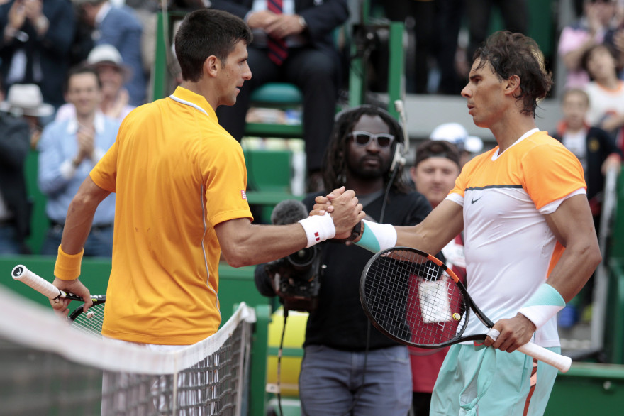 Novak Djokovic et Rafael Nadal en avril 2015 à Monte-Carlo