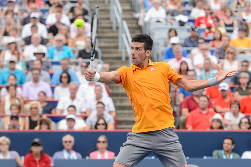Novak Djokovic lors de la demi-finale contre Jérémy Chardy au Masters de Montréal, le 15 août 2015.