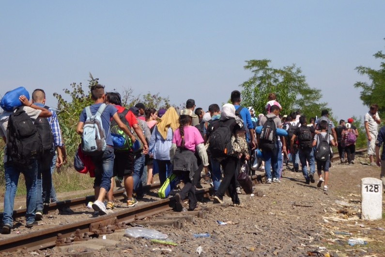 Un groupe de migrants syriens rejoignants la Hongrie par la Serbie