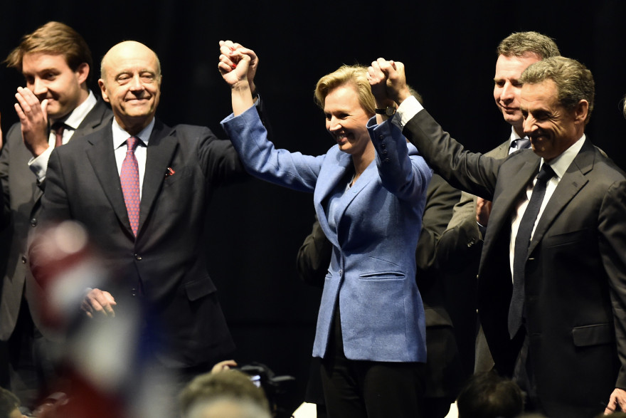 Nicolas Sarkozy et Alain Juppé étaient présents aux côtés de Virginie Calmels pour son meeting à Limoges le 14 octobre.