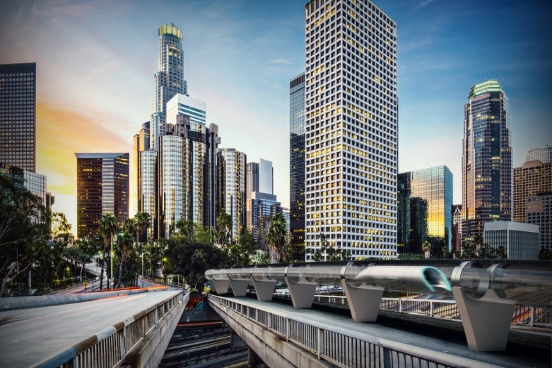 Vue d'artiste de l'Hyperloop, capsules futuristes qui pourraient atteindre plus de 1200 km/h.
