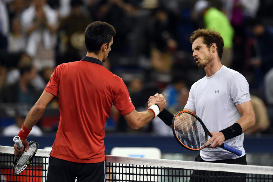 Novak Djokovic et Andy Murray lors du tournoi de Shangai le 17 octobre 2015