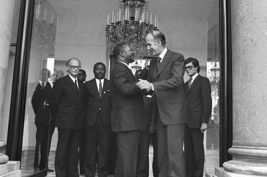 Valéry Giscard d'Estaing et Jean-Bedel Bokassa le 3 mars 1975 à l'Élysée.