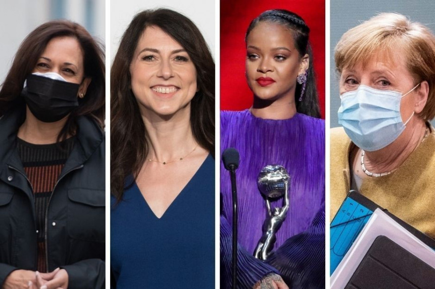 De gauche à droite : Kamala Harris, MacKenzie Scott, Rihanna et Angela Merkel.