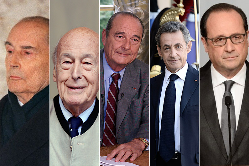 François Mitterrand, Valéry Giscard-d'Estaing, Jacques Chirac, Nicolas Sarkozy et François Hollande