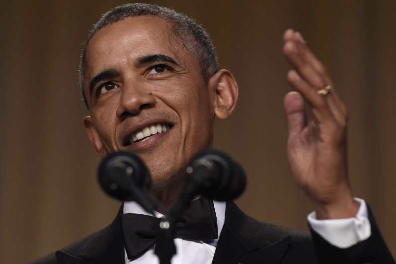 Le président Barack Obama lors du dîner de l'Association des correspondants de la Maison-Blanche le 30 avril 2016.