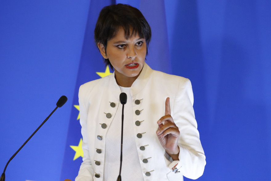 Najat Vallaud-Belkacem pendant sa conférence de presse de rentrée du lundi 29 août 2016