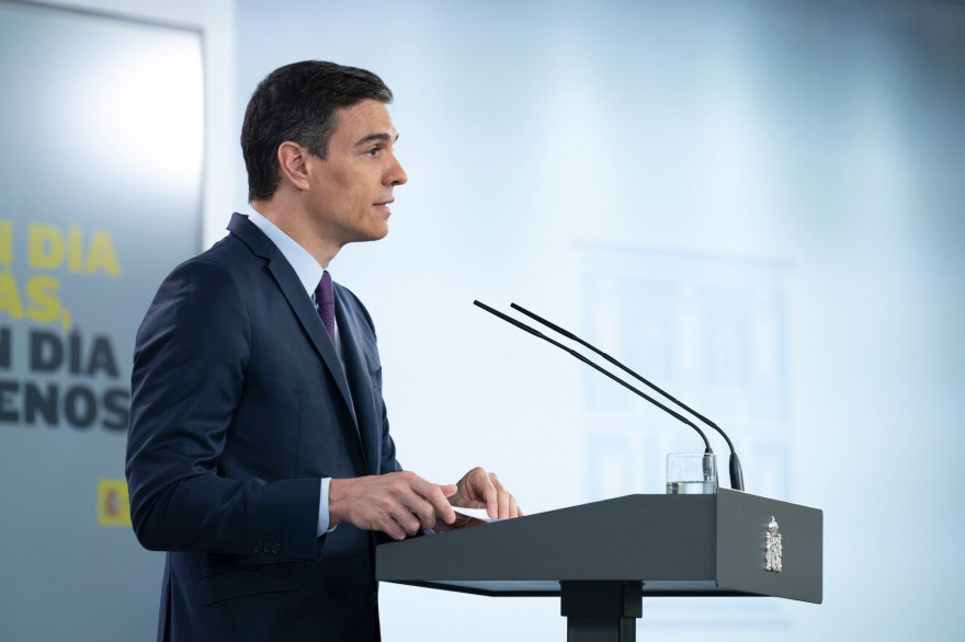 Pedro Sanchez lors d'une conférence de presse à Madrid, le 16 mai 2020